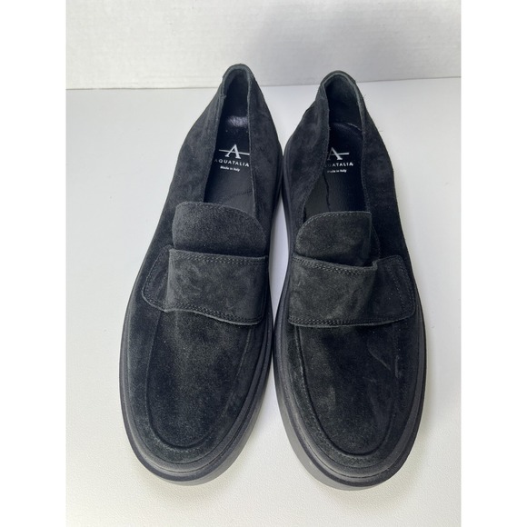 AQUATALIA Women Black Suede Platform Chunky Rubber  Sole Loafers 38 - Picture 1 of 10